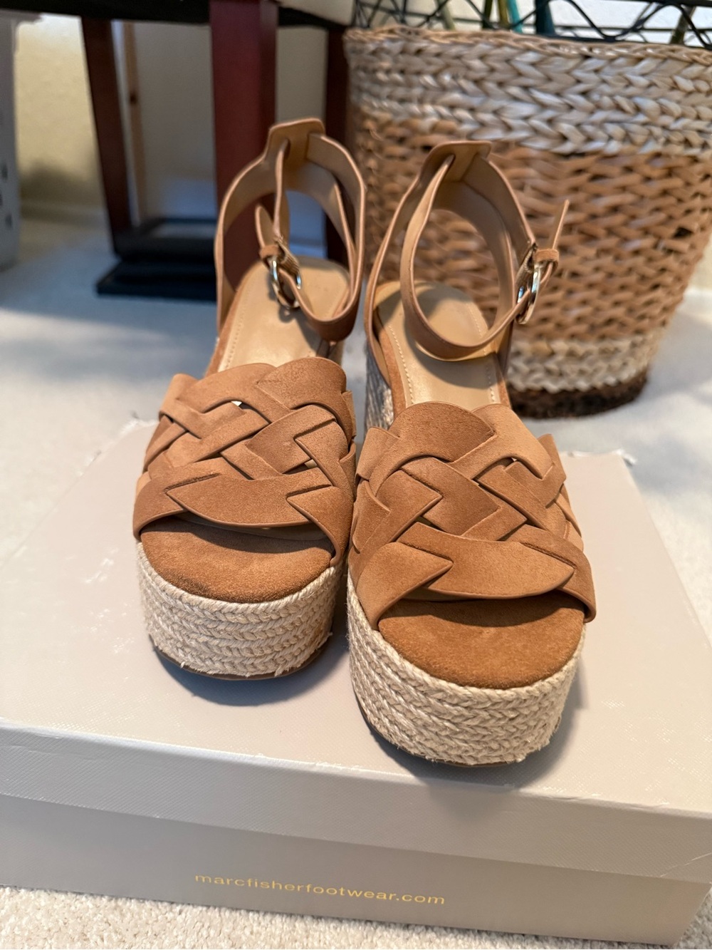 Marc Fisher Tan Woven Suede Platform Wedges